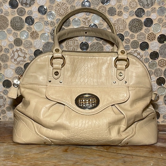 Elaine Turner Handbags - Elaine Turner Cream Crocodile Embossed Leather Handbag